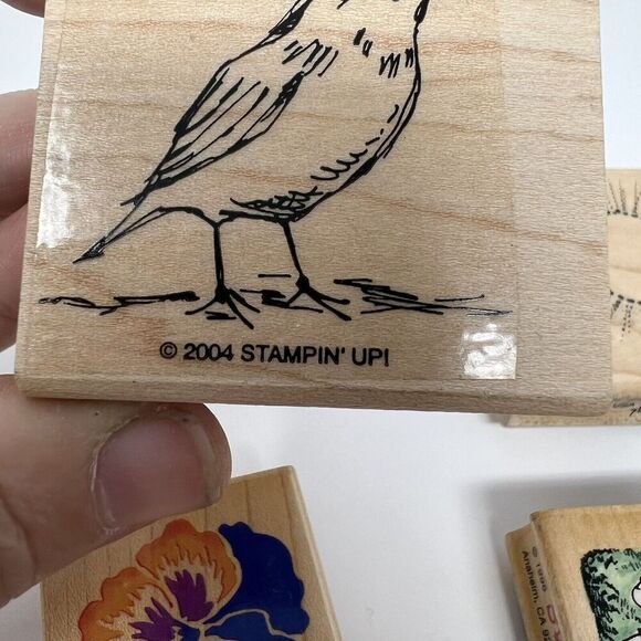 Spring Rubber Stamp Lot Flowers Floral Cluster Grapes Rain Sun Pansy Rose Bird - Picture 13 of 16